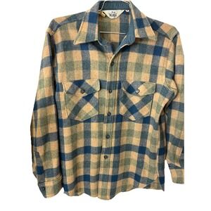 Vintage 70s Woolrich Plaid Flannel Button Shirt Jacket Wool Overshirt Mens M